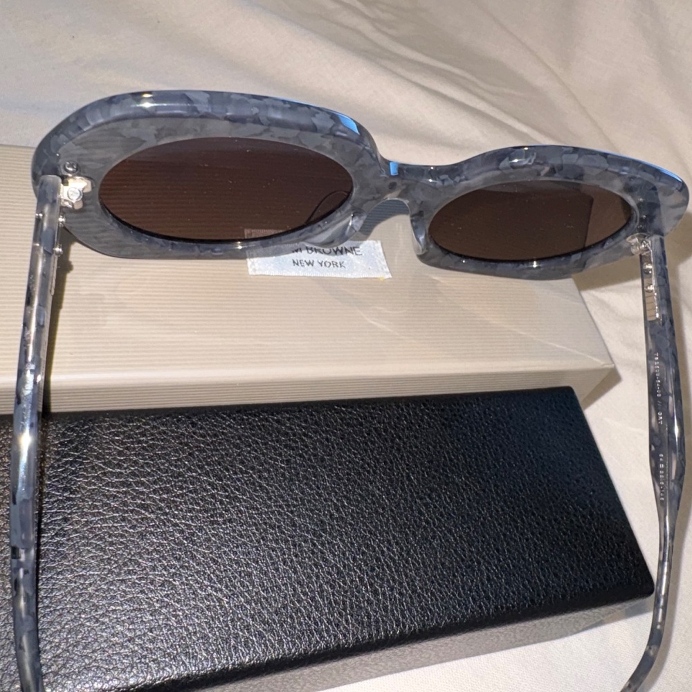 THOM BROWNE | Round Gray Tortoise Acetate Silver Mirror Lens Sunglasses | 54 mm - Picture 3 of 16